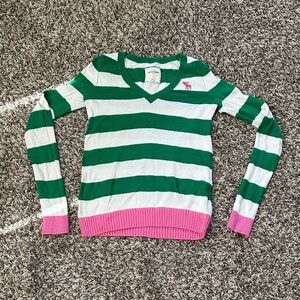 Abercrombie Kids Long Striped Green White Pullover Sweater